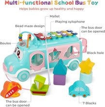 Multifunctional Rainbow Color Xylophone School Bus Toy