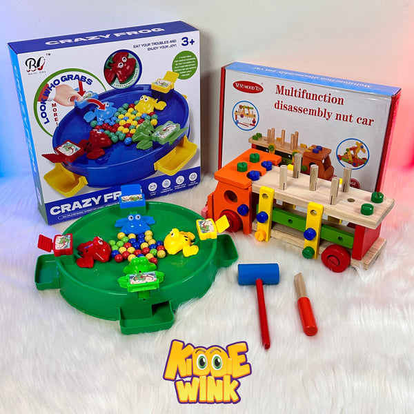 Assemble Wooden Bus & Hungry Frog Game Pack