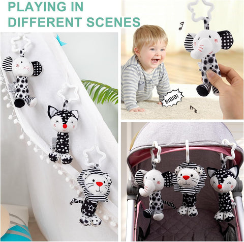 Sensory Animal Black & White Hanging Rattle Toy