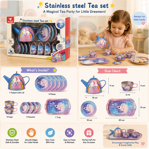 Unicorn Pretend Play Metal Tea Set for Children