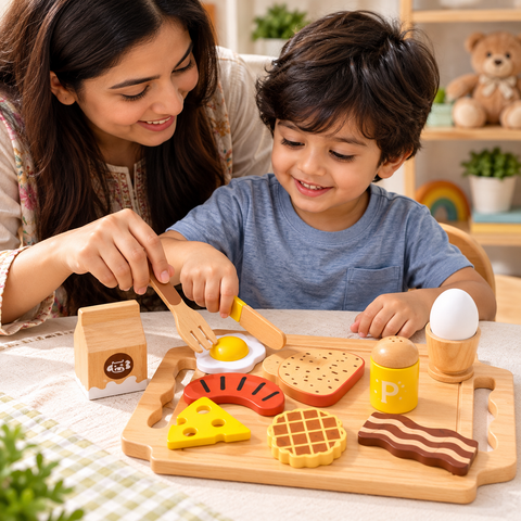 Wooden Breakfast Pretend Play Set for Kids – image 5 – KiddieWink