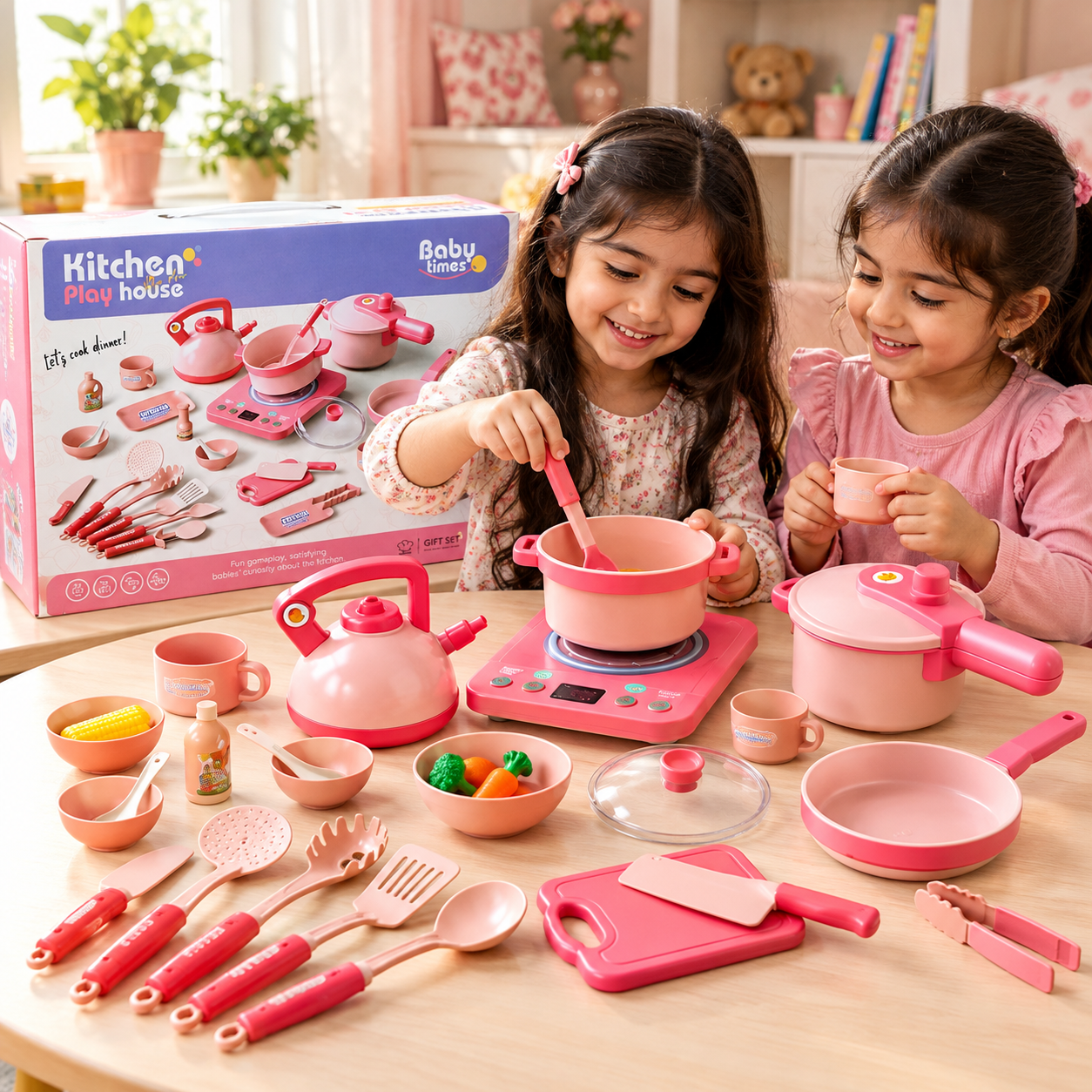 Pink Kitchen Playhouse Pretend Play Set for Kids – image 1 – KiddieWink