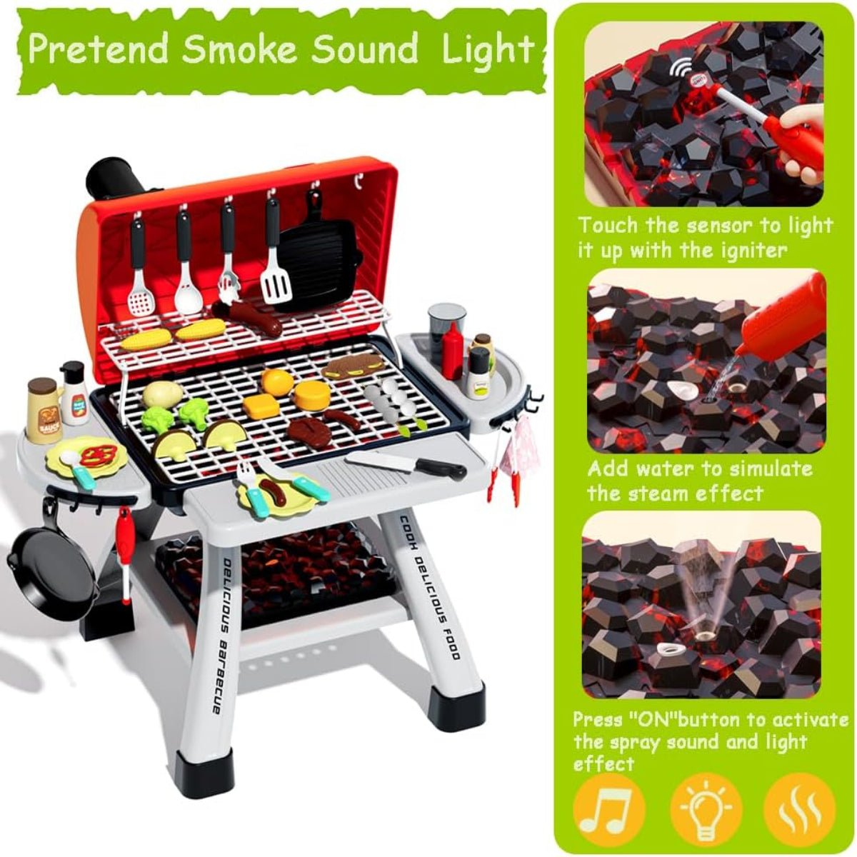 Kids BBQ Grill Set – 41 Pcs With Smoke & Lights - KiddieWink - Gifts They'll Love