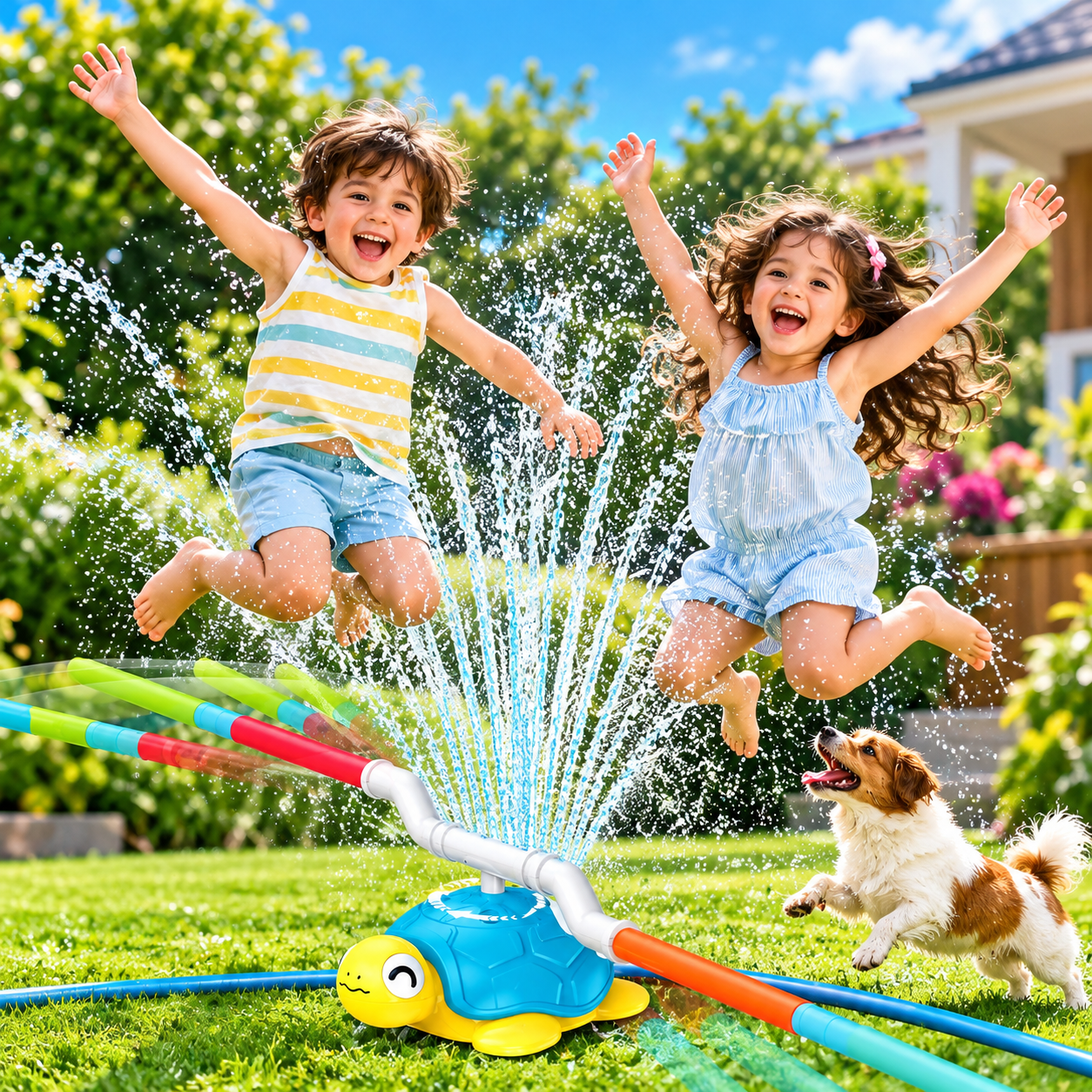 4-in-1 Turtle Water Sprinkler Toy – Ring Toss & Baseball Game for Kids