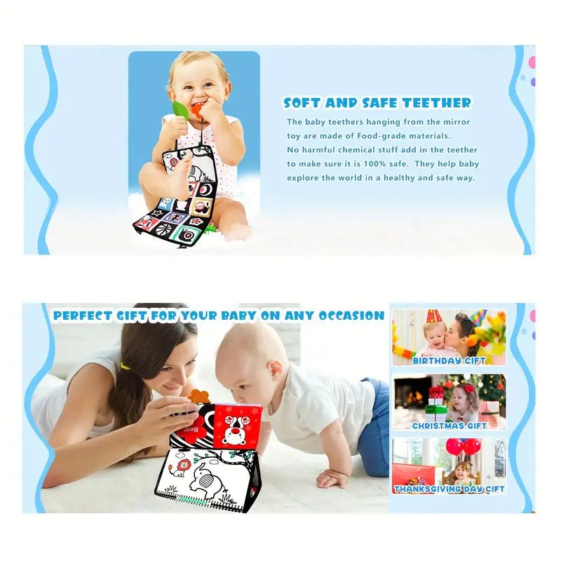 Tummy Time Mirror Sensory Cloth Book For Toddler - KiddieWink - Gifts They'll Love