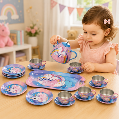 Unicorn Pretend Play Metal Tea Set for Children