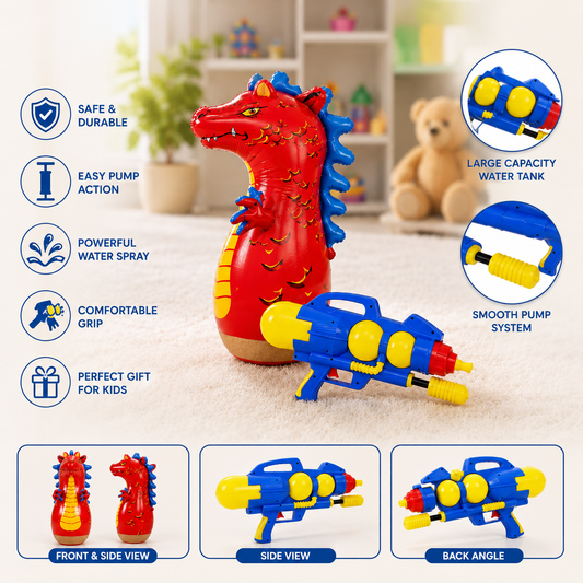Aqua Storm Water Blaster Gun & 3D Inflatable Punching Bop Bag Boxing Toy
