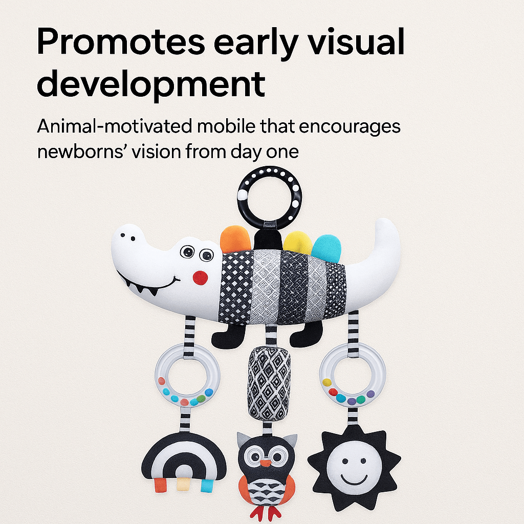 Montessori Baby Black And White Crocodile Stroller Toy - KiddieWink - Gifts They'll Love