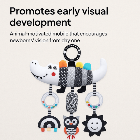 Montessori Baby Black And White Crocodile Stroller Toy - KiddieWink - Gifts They'll Love