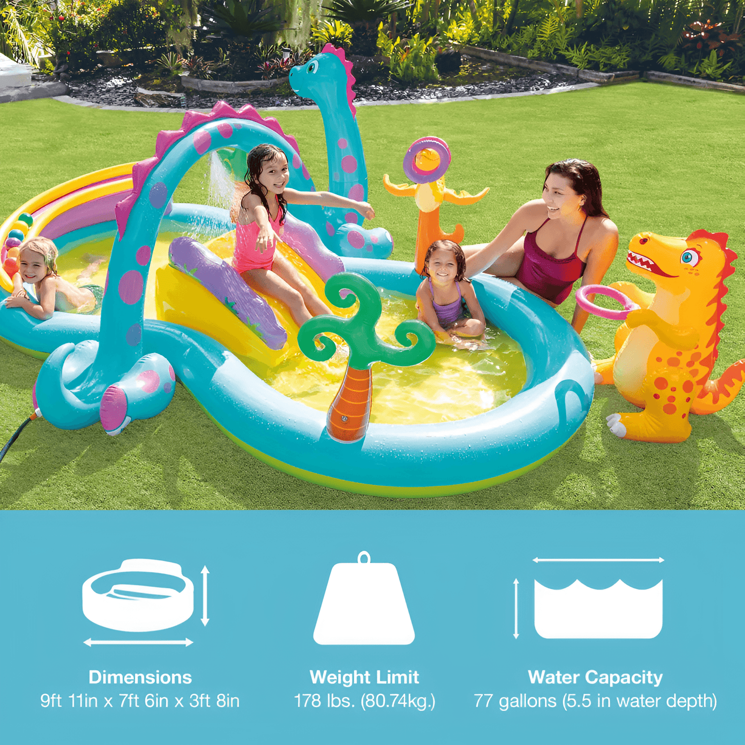 KiddieWink™ Inflatable Dinoland Theme Swimming Pool (131" x 90" x 44") For Kids - KiddieWink - Gifts They'll Love