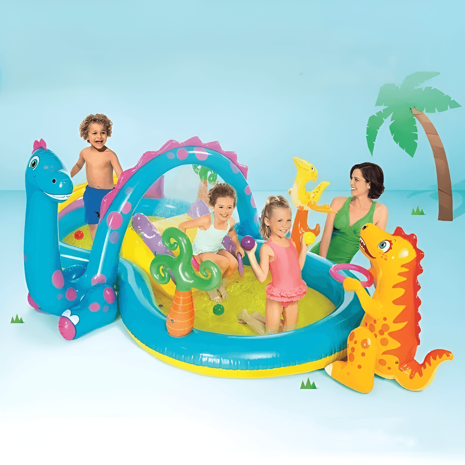 KiddieWink™ Inflatable Dinoland Theme Swimming Pool (131" x 90" x 44") For Kids - KiddieWink - Gifts They'll Love