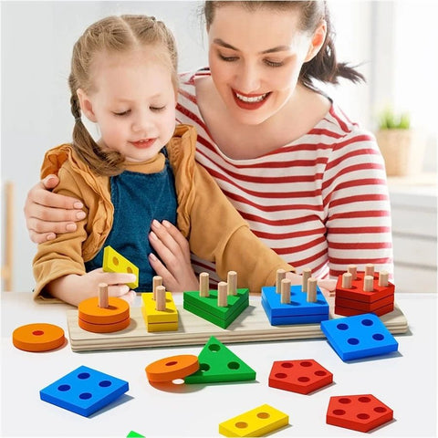 Wooden Toy Pentagonal Column 5 in 1 - KiddieWink - Gifts They'll Love