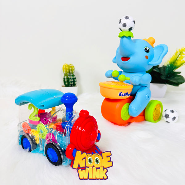 Ball Blowing Elephant & Electric Gear Train For Kids