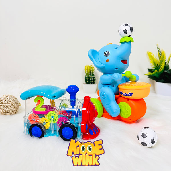 Ball Blowing Elephant & Electric Gear Train For Kids