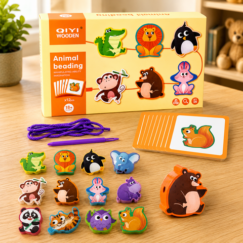 Qiyi Wooden Animal Beading set toy for kids