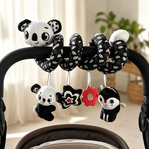 Black & White Spiral Crib Activity Toy – High Contrast Baby Sensory Toy
