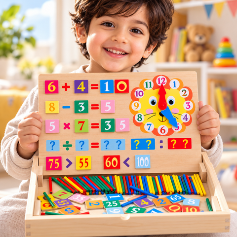 3-in-1 Montessori Math & Clock Learning Activity Board