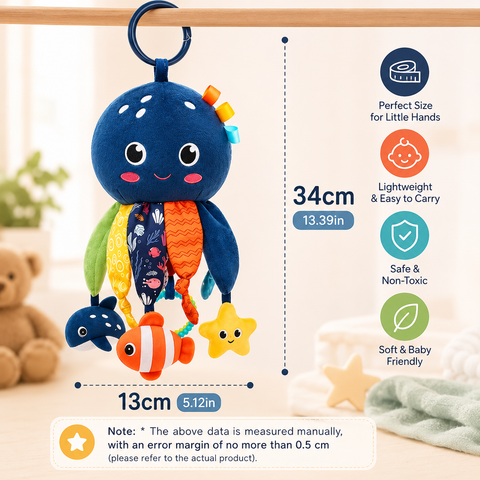 Baby Sensory Octopus Hanging Toy – Crinkle, Rattle & Teether
