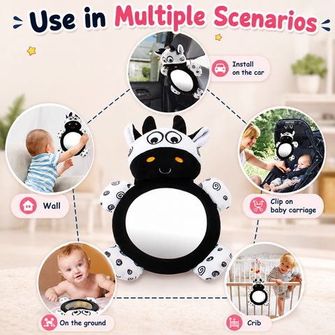 Soft Cow Tummy Mirror Sensory Toy