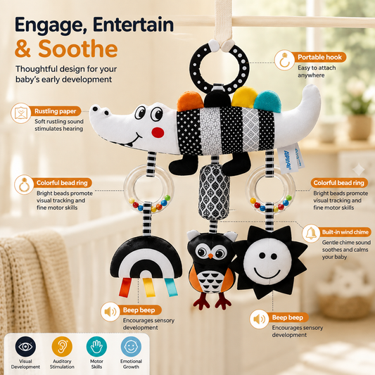 Baby Sensory Hanging Toy – Crinkle, Rattle & Activity Toy