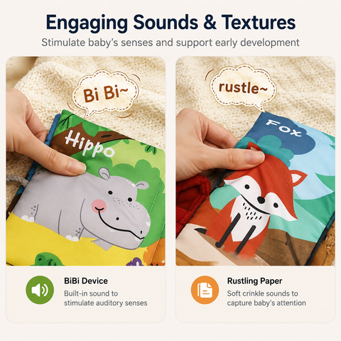 3D Crinkle Animal Tail Cloth Book for Toddlers