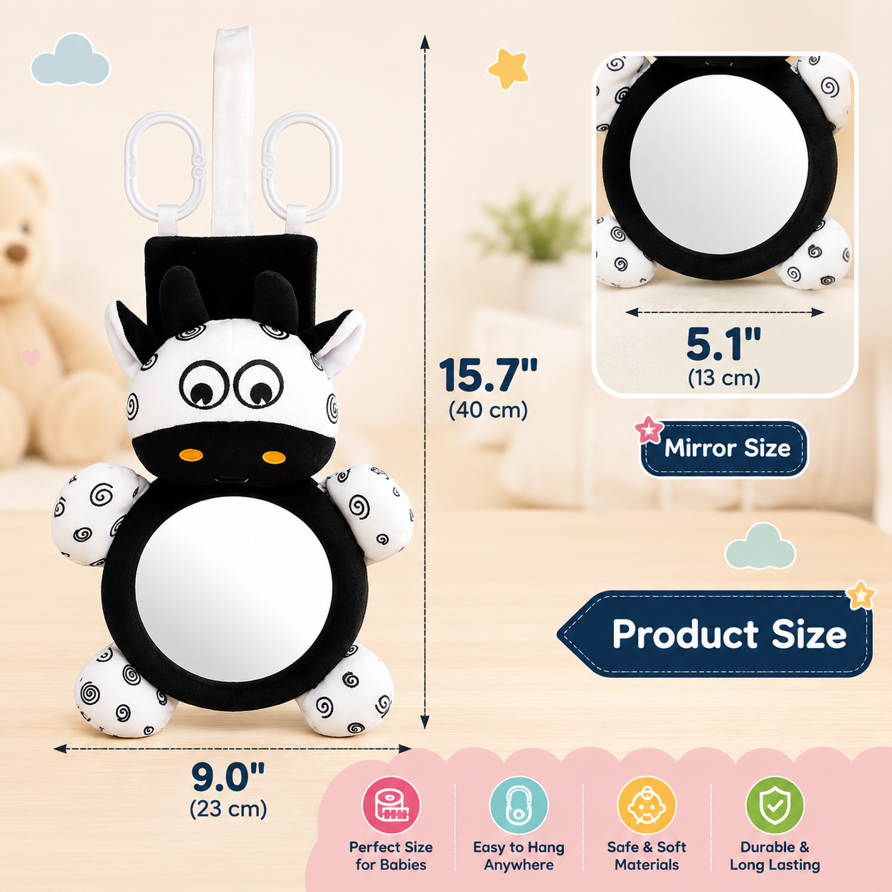 Soft Cow Tummy Time Mirror Sensory Toy for babies 3 months and above — KiddieWink Pakistan