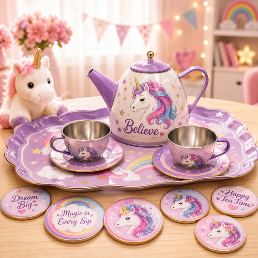 Unicorn Pretend Play Metal Tea Set for Children