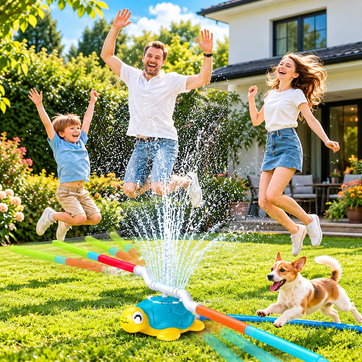 4-in-1 Turtle Water Sprinkler Toy – Ring Toss & Baseball Game for Kids
