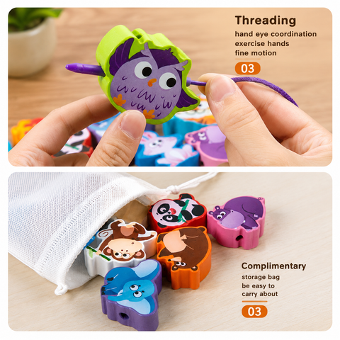 Qiyi Wooden Animal Beading set toy for kids