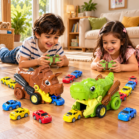 Dinosaur RC Car Launcher Truck with Remote Control & Magnetic Mini Cars