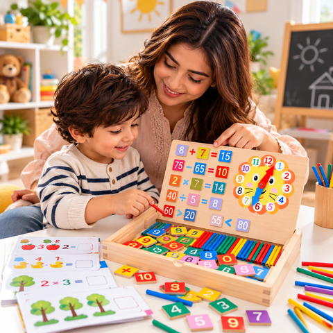 3-in-1 Montessori Math & Clock Learning Activity Board