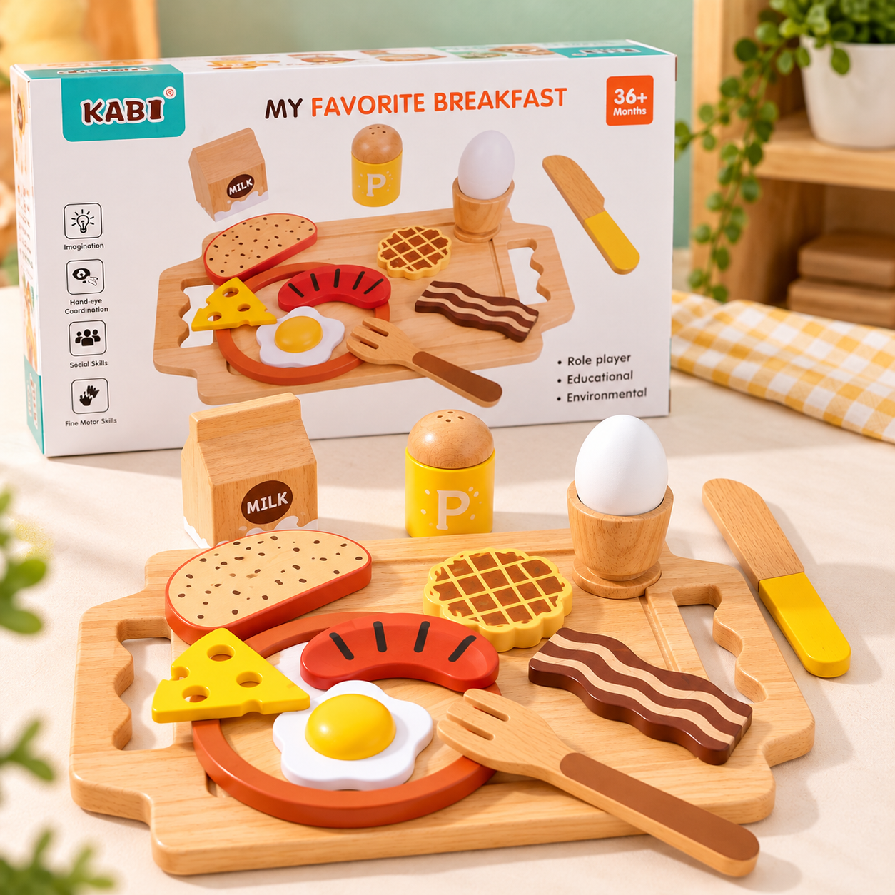 Wooden Breakfast Pretend Play Set for Kids – image 1 – KiddieWink