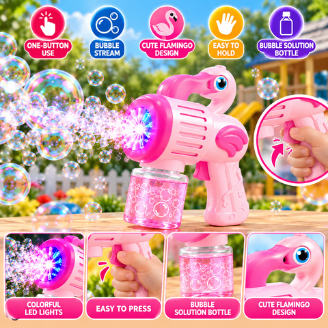 Pink Flamingo Bubble Blaster – LED Bubble Gun for Kids