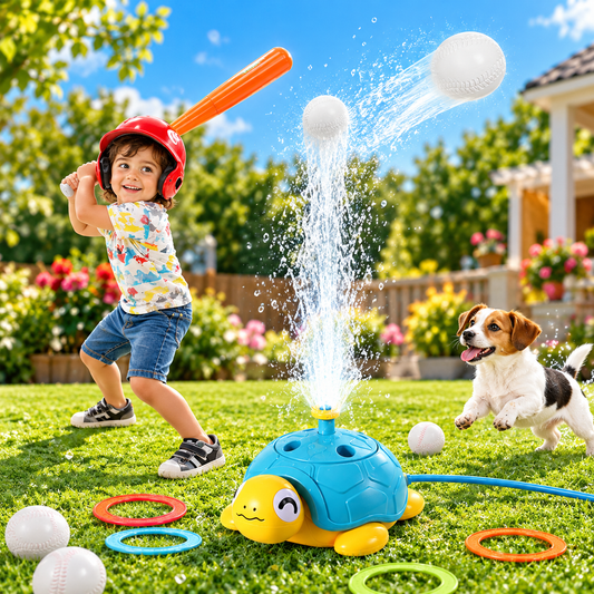 4-in-1 Turtle Water Sprinkler Toy – Ring Toss & Baseball Game for Kids