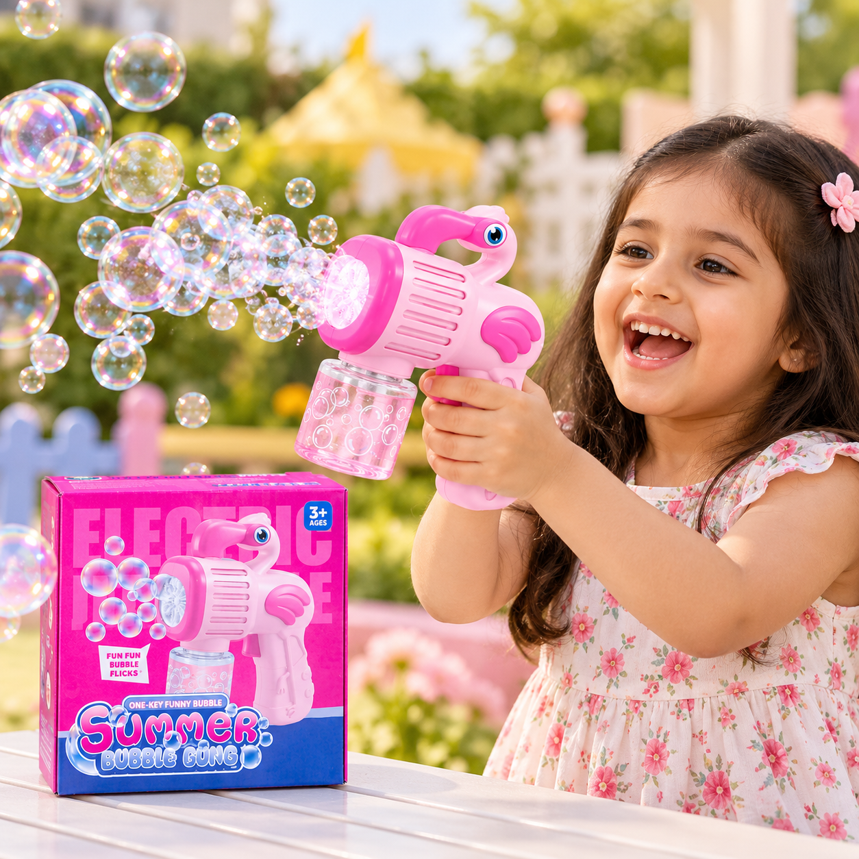 Pink Flamingo Bubble Blaster – LED Bubble Gun for Kids