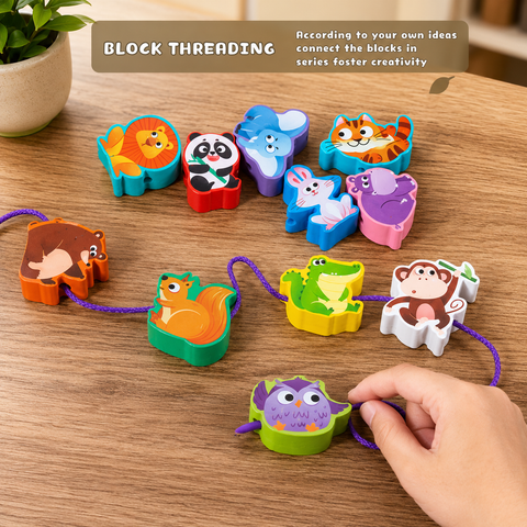 Qiyi Wooden Animal Beading set toy for kids
