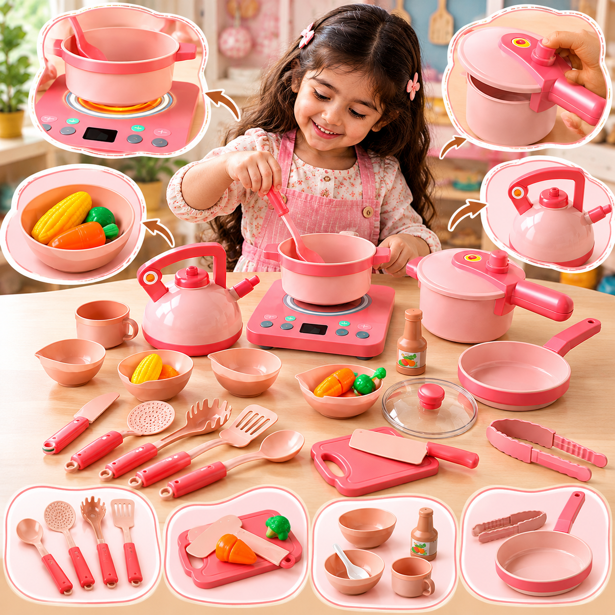 Pink Kitchen Playhouse Pretend Play Set for Kids – image 6 – KiddieWink