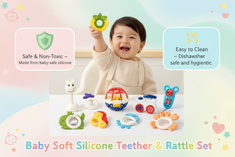 Baby Soft Silicone Teether & Rattle Set (Pack of 12)
