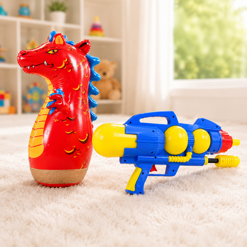 Aqua Storm Water Blaster Gun & 3D Inflatable Punching Bop Bag Boxing Toy
