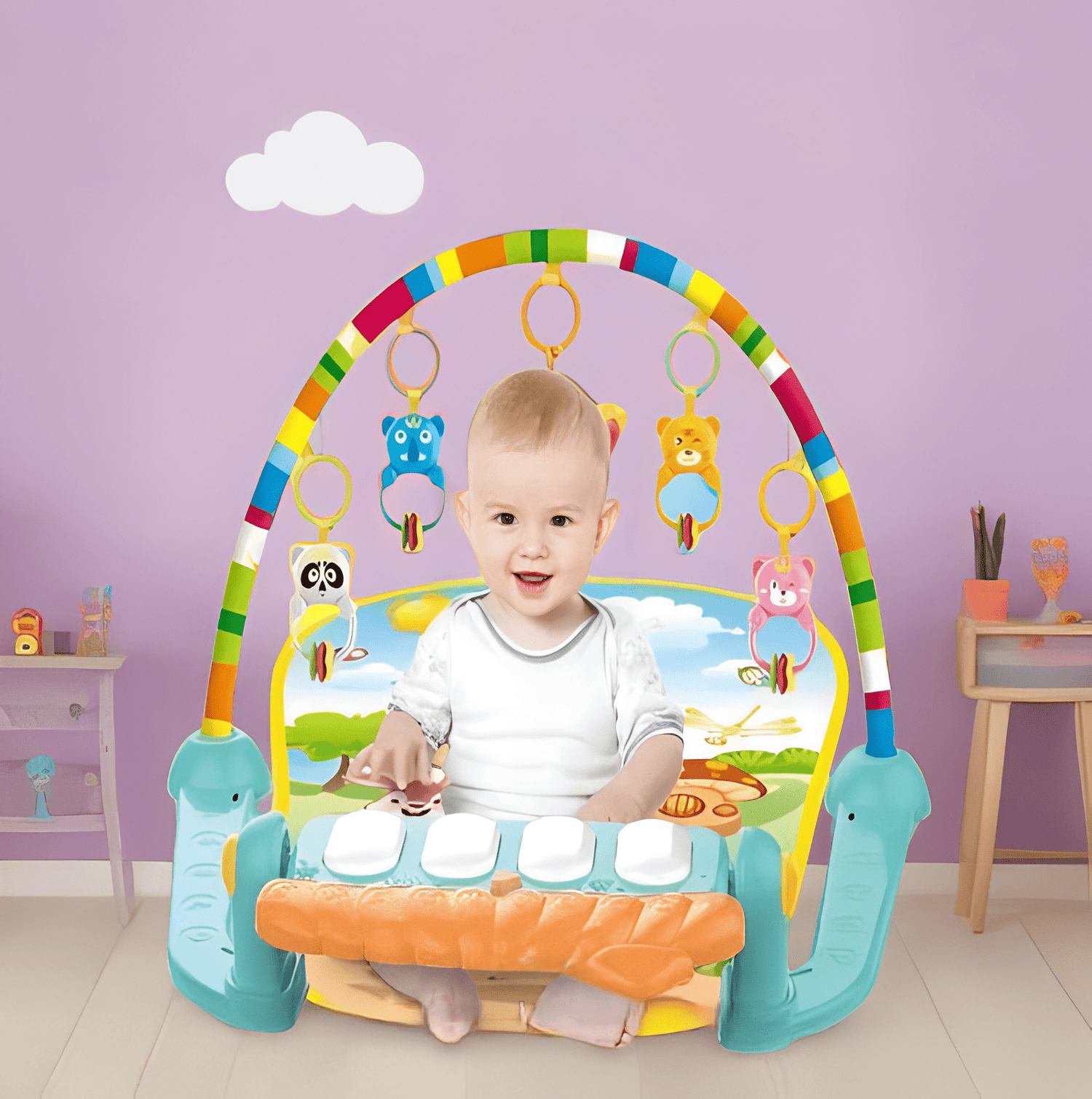 3 - in - 1 Baby Play Piano Gym Mat Fitness Rack Rattle Toy - KiddieWink - Gifts They'll Love
